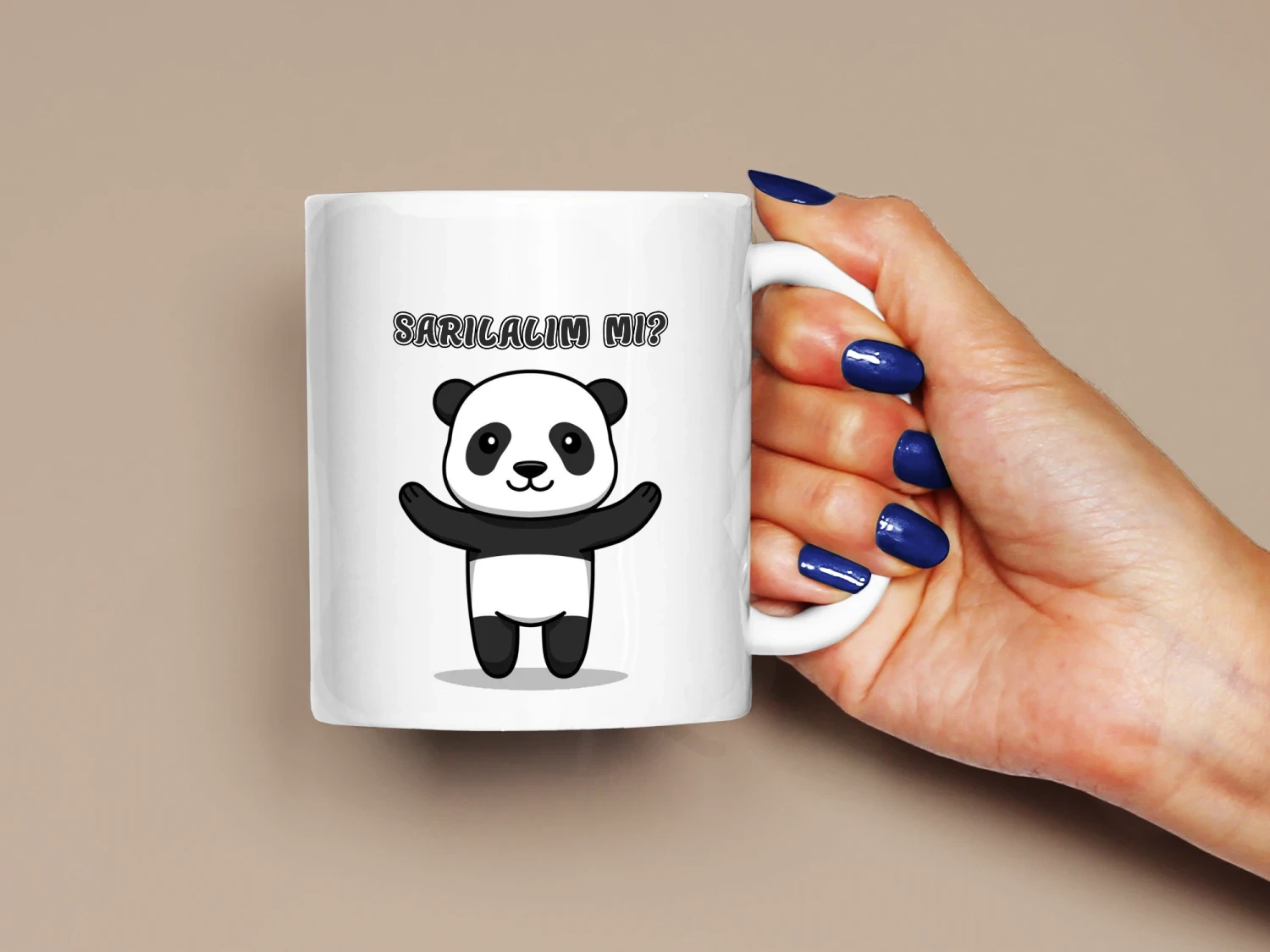 Sarılalım Mı? Yazılı Panda Baskılı Kupa, Kaliteli Baskı, Hediyelik Kupa, CupWorld