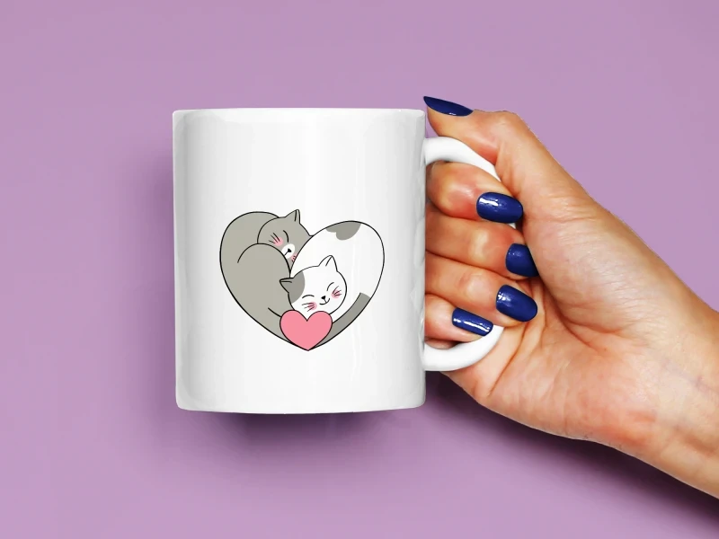 Kedi Kalp Baskılı Kupa, Kaliteli Baskı, Hediyelik Kupa, CupWorld
