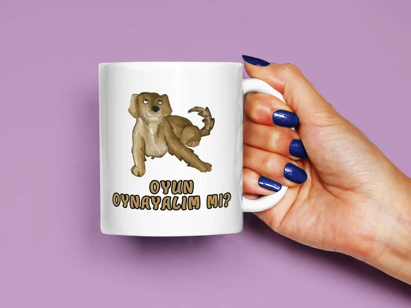 Oyun Oynayalım mı? Köpek Baskılı Kupa, Kaliteli Baskı, Hediyelik Kupa, CupWorld