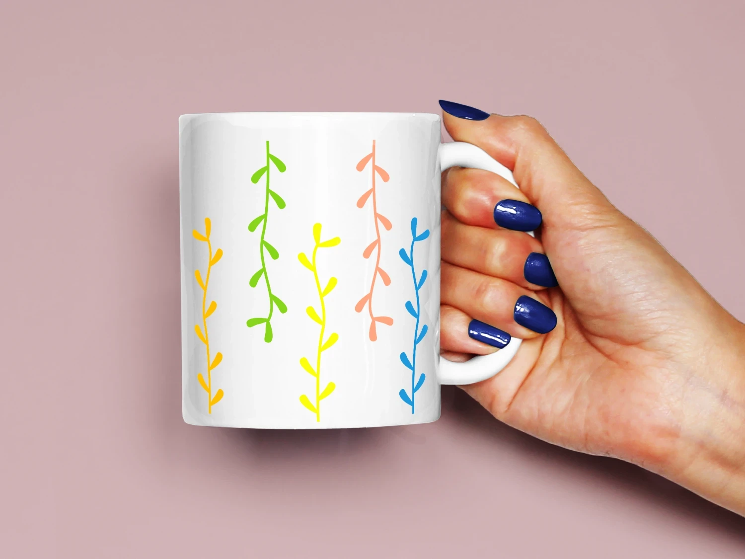 Minimal Renkli Bitki Baskılı Kupa, Kaliteli Baskı, Hediyelik Kupa, CupWorld